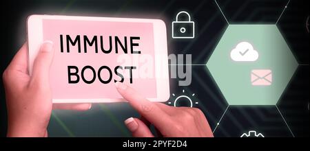 Visualizzazione concettuale immune Boost. Concetto di business essere in grado di resistere a una particolare malattia prevenendo lo sviluppo di agenti patogeni Foto Stock