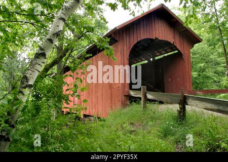 Slaughter House ha coperto il ponte a Northfield, VT. Nella contea di Washington, nel Vermont centrale. Il ponte Queenpost Truss, alto 55 metri, costruito nel 1872, attraversa il fiume Dog. Situato a sud di northfield Falls appena fuori dalla RT. 12. Foto Stock