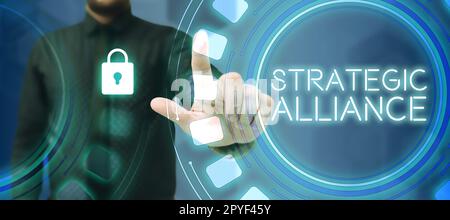 Cartello con su scritto Alleanza strategica. Parola scritta su un legame tra stati, partiti, individui sul raggiungimento degli obiettivi Foto Stock