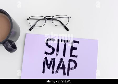 Scrittura visualizzazione testo Mappa del sito. Approccio aziendale progettato per aiutare gli utenti e i motori di ricerca a navigare nel sito Foto Stock