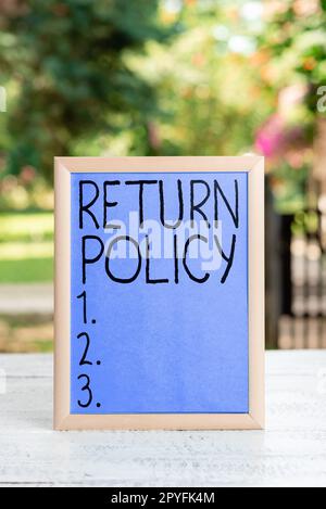 Criterio di restituzione della visualizzazione concettuale. Foto concettuale rimborso fiscale Termini e condizioni di vendita al dettaglio all'acquisto Foto Stock