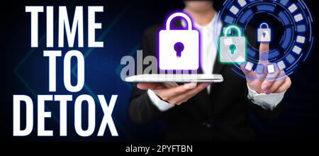 Scrittura a mano del testo tempo a Detox. Parola scritta sul momento per la salute di nutrizione di dieta il trattamento di dipendenza pulisce Foto Stock
