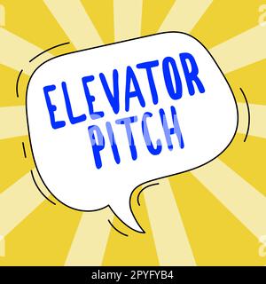 Ispirazione che mostra il segno Elevator Pitch. Foto concettuale Un'offerta di vendita convincente breve discorso sul prodotto Foto Stock