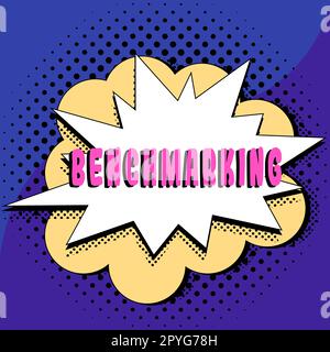 Didascalia di testo che presenta il benchmarking. Parola scritta su valutare qualcosa dal confronto con una strategia standard Foto Stock