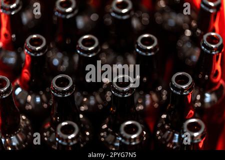 bottiglie di birra vuote nel birrificio Foto Stock