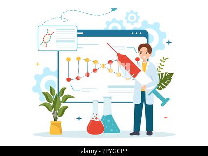 Ingegneria genetica e modificazioni del DNA Illustrazione con la ricerca genetica o gli scienziati di esperimento in modelli disegnati a mano di Cartoon piano Foto Stock