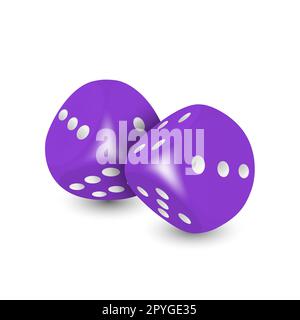 Vector 3D gioco realistico Viola dadi con punti bianchi Set closeup isolato su sfondo bianco. Coppia di cubi di gioco per giocare in diverse posizioni, Foto Stock