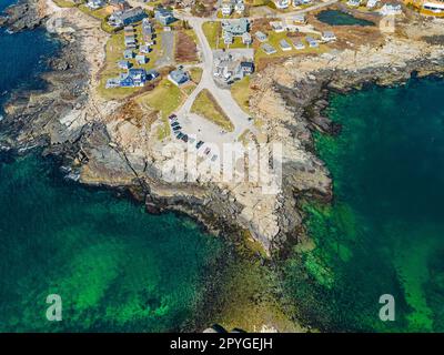 Una vista aerea dell'iconico Faro di Nubble a York, Maine Foto Stock