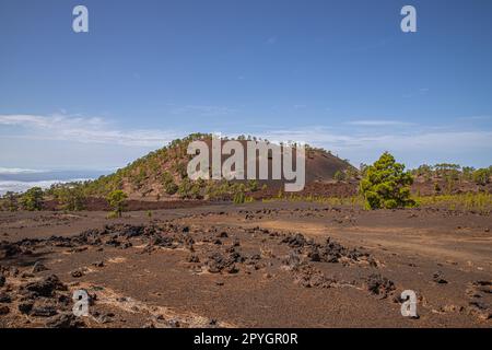 Campo di lava di fronte al MontaÃ±a Cascajo Foto Stock