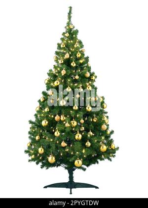 Albero di Natale decorato isolato su sfondo bianco Foto Stock
