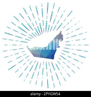 Forma degli Emirati Arabi Uniti, raffica di sole poligonale. Mappa del paese con coloratissime razze. Illustrazione degli Emirati Arabi Uniti in digitale, tecnologia, Internet, stile di rete. Vettore Illustrazione Vettoriale