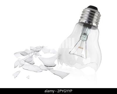 Lampadina rotta isolati su sfondo bianco Foto Stock