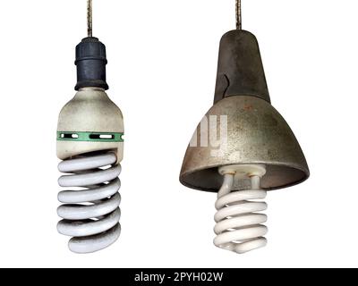 Vecchia tecnologia e spreco di elettricità, lampadina bruciata Foto Stock