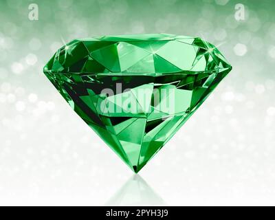 Verde diamante abbagliante su sfondo bokeh verde brillante. concetto per la scelta del miglior design di gemma di diamante Foto Stock