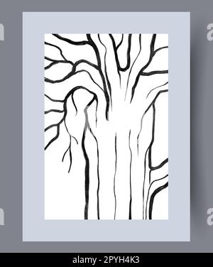 Ancora vita albero rami vegetali parete arte stampa. Sfondo decorativo contemporaneo con rami. Poster ad albero astratto minimo stampabile. Parete artwor Foto Stock