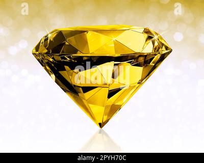 Giallo diamante abbagliante su sfondo bokeh giallo brillante. concetto per la scelta del miglior design di gemma di diamante Foto Stock
