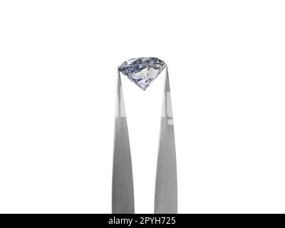 Diamante su sfondo bianco tenuto in pinzette diamantate Foto Stock