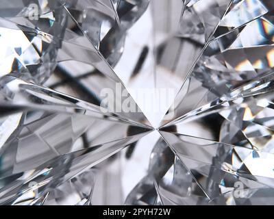 Grana di diamante closeup e caleidoscopio. vista superiore della pietra rotonda 3d rendering 3D illustrazione Foto Stock