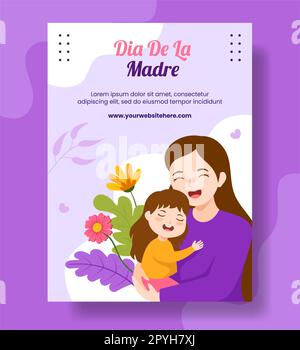 Feliz dia De la Madre Poster verticale piatto Cartoon modelli disegnati a mano sfondo Illustrazione Foto Stock