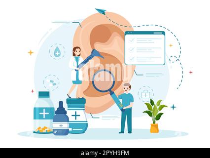 Illustrazione di Otorhinolaryngologist con medico relativa all'orecchio, al naso e alla gola in modelli di landing page disegnati a mano di Cartoon piano sanitario Foto Stock