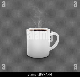 Tazza da caffè bianca realistica con fumo isolato su sfondo trasparente Foto Stock