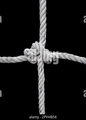 Nodo in corda su sfondo nero. Concetto di unità Foto Stock