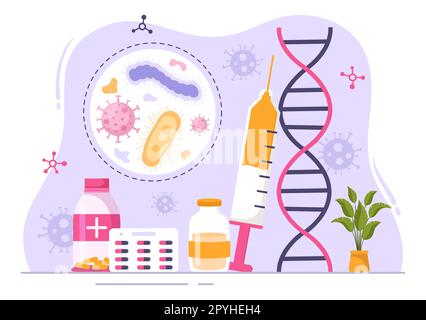 Immunologia Illustrazione con le persone sistema di protezione immunitaria aiutare a sbarazzarsi di infezioni e batteri dannosi in Cartoon modelli disegnati a mano Foto Stock