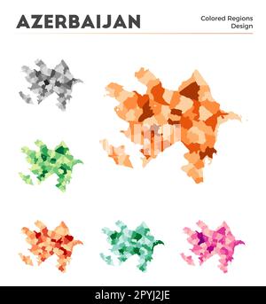 Collezione di carte dell'Azerbaigian. Frontiere dell'Azerbaigian per la vostra infografica. Regioni di paese colorate. Illustrazione vettoriale. Illustrazione Vettoriale