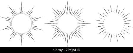 Set di cornici ricurve retrò. Confezione vintage con raggi solari ondulati. Elementi di design curvati e curvi per logo, etichette, stemmi, striscioni. Raccolta di illustrazioni vettoriali Illustrazione Vettoriale