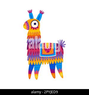 Cartoon lama o simpatico alpaca, fumetto animale peruviano personaggio divertente. Vector maglia lama giocattolo in disegno etnico, bambini lama bambino Illustrazione Vettoriale