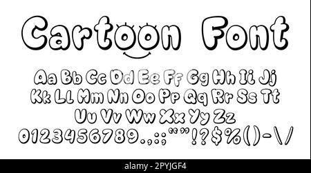 Fumetti carattere o tipo di bolla, carattere di bollatura, alfabeto grasso. Numeri e cifre divertenti ABC in inglese, vettore dell'alfabeto latino gonfiato e lettere cubby a Illustrazione Vettoriale