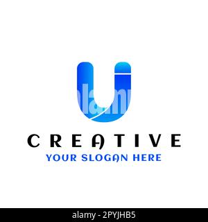 Modello con logo lettera U. Logo lettera U iniziale. Utilizzabile per i logo aziendali e di branding. Elemento modello di design con logo vettoriale piatto. Illustrazione Vettoriale