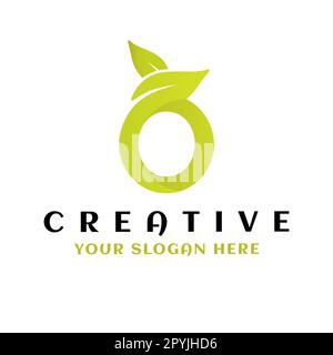 Modello di design del logo lettera o. Logo iniziale o letter con foglia. o icona con il logo della lettera Illustrazione Vettoriale