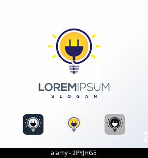 Modello di design con logo a lampadina. Light Bulb logo vettoriale icona elemento modello idea concetto. Simbolo di energia elettrica. Illustrazione Vettoriale