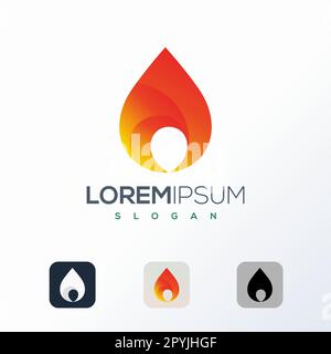 Modello con logo Fire. Illustrazione vettoriale. Colori rosso, arancione e nero. Illustrazione Vettoriale