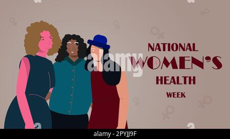 Settimana Nazionale della Salute delle Donne. Festa della mamma per incoraggiare la salute delle donne nel concetto di festa di maggio. Illustrazione vettoriale del disegno del poster. Illustrazione Vettoriale