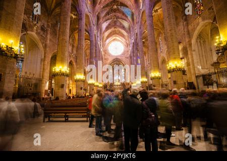 Catedral de Mallorca , siglo XIII, Monumento Histórico-artístico, Palma di Mallorca, Islas Baleares, España, Europa Foto Stock