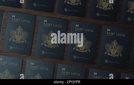 Nuovi passaporti di Santa Lucia su sfondo ligneo Foto Stock