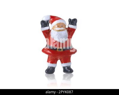 babbo natale bambole in ceramica carino statue decorazioni a buon Natale con su sfondo bianco Foto Stock