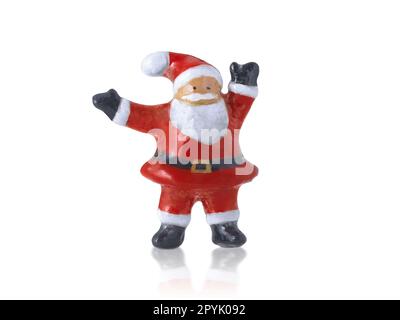 babbo natale bambole in ceramica carino statue decorazioni a buon Natale con su sfondo bianco Foto Stock