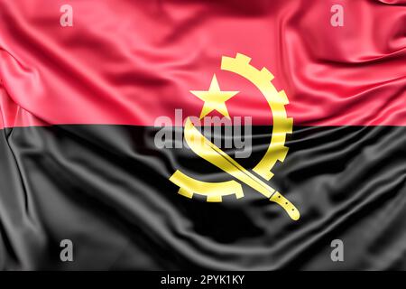 Bandiera ruffled di Angola. Rendering 3D Foto Stock