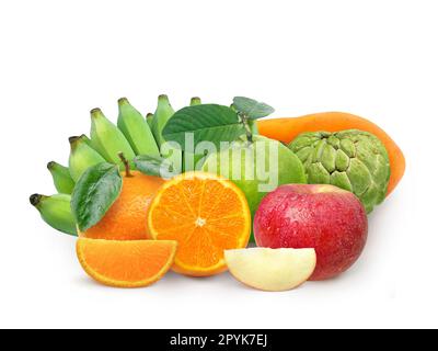 Assortimento di frutta esotica isolato su bianco Foto Stock