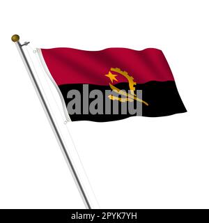 Angola flagpole 3D illustrazione su bianco con percorso di ritaglio Foto Stock