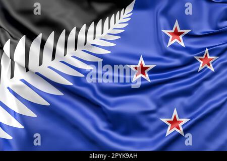 Nuova bandiera Silver Fern della Nuova Zelanda. Rendering 3D Foto Stock