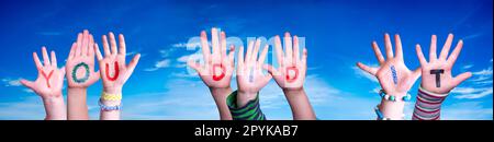 I bambini mani costruire Parola che avete fatto, Blue Sky Foto Stock