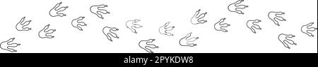 Linea d'onda Dragon footprint. Stampe di zampa di dinosauro disegnate a mano. Silhouette Dragon Foot. Dino carino struttura sentiero. Illustrazione vettoriale isolata su bianco Illustrazione Vettoriale