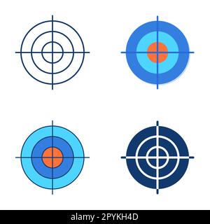 Icona di destinazione Sniper impostata in stile piatto e linea. Simbolo Bullseye. Illustrazione vettoriale. Illustrazione Vettoriale