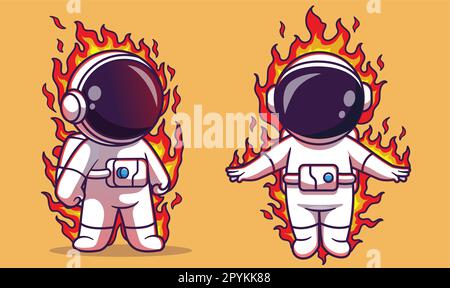 Astronauta carino che vola con icona vettore cartoon fuoco illustrazione scienza tecnologia icona isolato Illustrazione Vettoriale