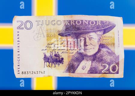 Old 20 Swedish Krona banknot - tjugo kronor - banconota da 20 krona non valida Foto Stock