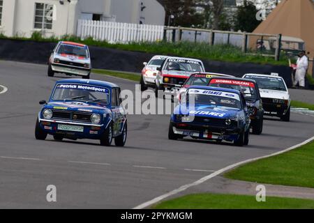 Nick Swift, Mini 1275 GT, Jake Hill, Ford Capri III 3 litri S, Gordon Spice Trophy, finale per le berline del Gruppo 1 che hanno corso negli anni 1970-1982 Foto Stock